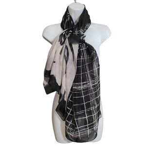 Black & white floral mixed print fashion scarf L